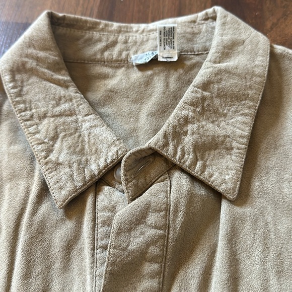 VTG Maus & Hoffman Tan Faux Suede Leather Safari Button Down Mens Shirt Size L - Picture 5 of 11